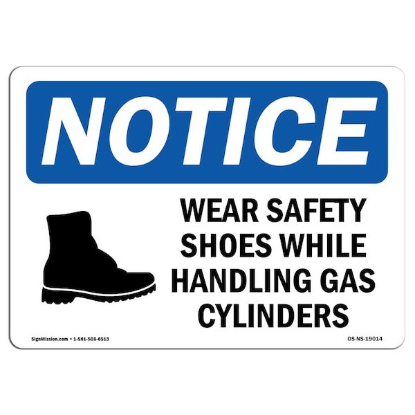 OSHA Sign, Wear Shoes While Handling With Symbol, 18in X 12in Aluminum, 18" W, 12" H, Landscape